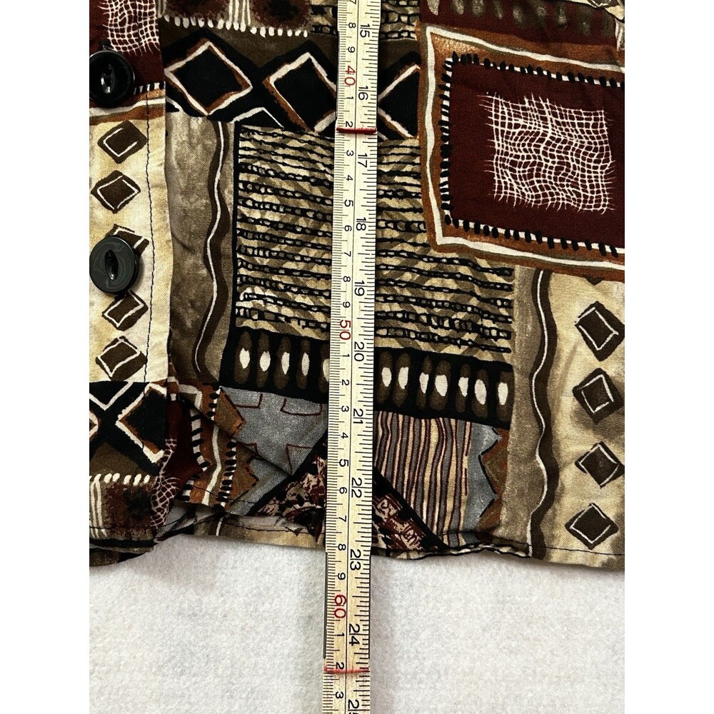 VTG 90s Basic Editions Shirt S Rayon Geometric Tribal Patchwork USA Abstract Art - Picture 8 of 11